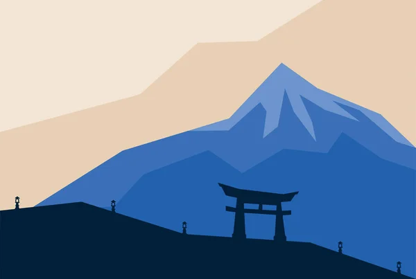 Eine Einfache Illustration Der Silhouette Japanisches Tor Torii Unter Dem — Stockvektor