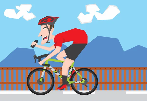 Ілюстрація Випивки Велосипедиста Під Час Їзди Велосипеді — стоковий вектор