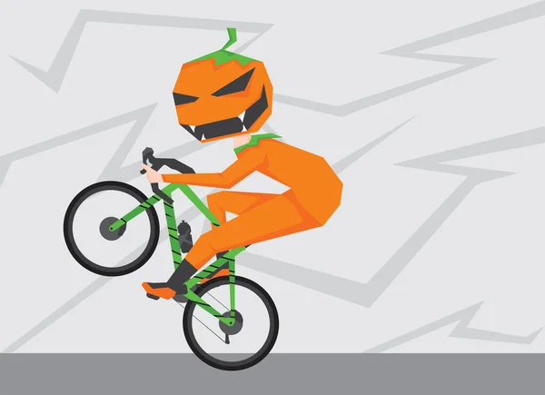 Une Illustration Homme Avec Costume Halloween Vélo Faire Peu Freestyle — Image vectorielle