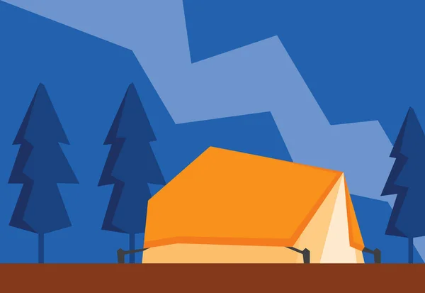 Une Illustration Tente Dans Forêt Nocturne — Image vectorielle