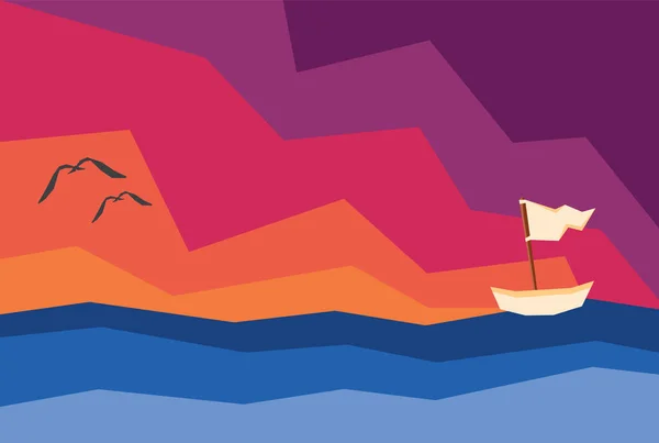 Eine Illustration Der Szene Des Sonnenuntergangs Meer — Stockvektor