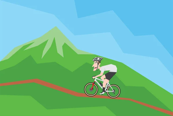 山で自転車に乗る男のイラスト — ストックベクタ