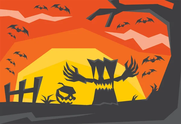 Een Illustratie Van Silhouet Halloween Pompoen Nacht — Stockvector