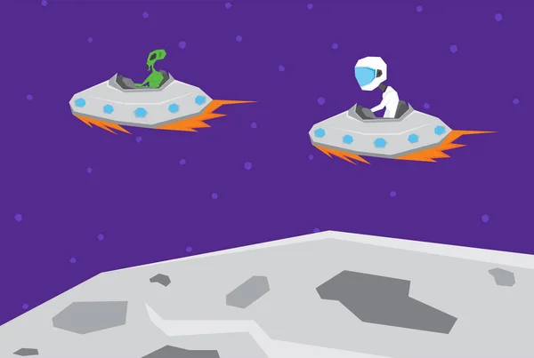 Illustration Eines Astronauten Der Fliegt Und Einen Außerirdischen All Einfängt — Stockvektor