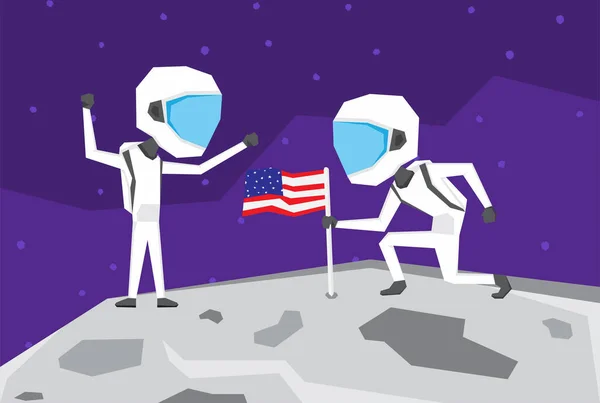 Egy Illusztráció Amin Két Űrhajós Kitűzi Amerikai Zászlót Holdra — Stock Vector