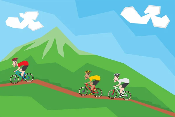 Ilustrace Skupiny Cyklistů Jedoucích Horách — Stockový vektor