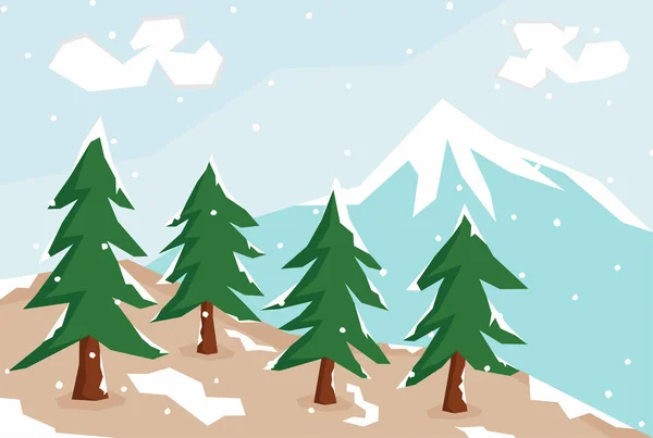 Una Ilustración Del Paisaje Escena Nieve Colina Con Montaña Detrás — Vector de stock