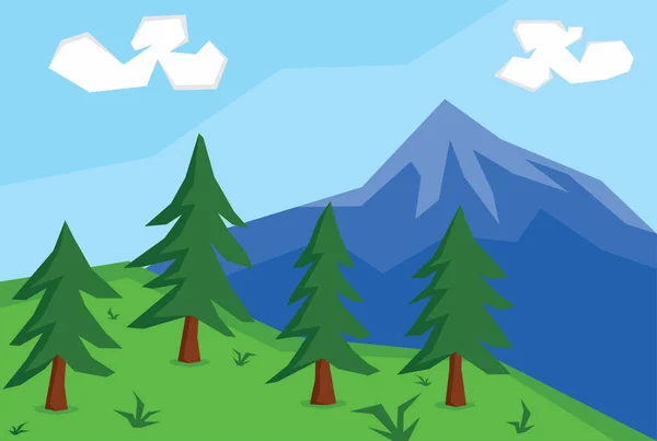 Illustration Eines Waldhügels Mit Einem Blauen Berg Dahinter — Stockvektor