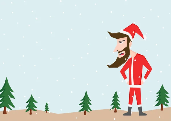 Proste Tło Santa Claus Ilustracji Między Niektórymi Drzewami Śnieg Spada — Wektor stockowy