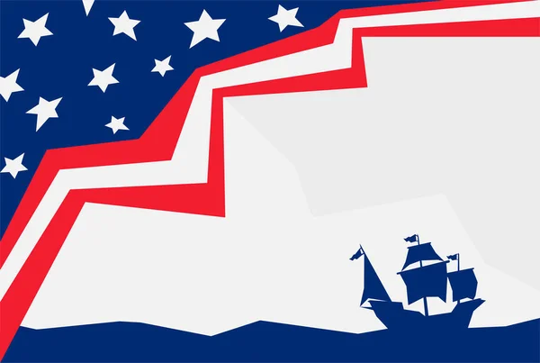 Columbus Day Φόντο Αμερικανική Σημαία Και Μια Σιλουέτα Του Πλοίου — Διανυσματικό Αρχείο