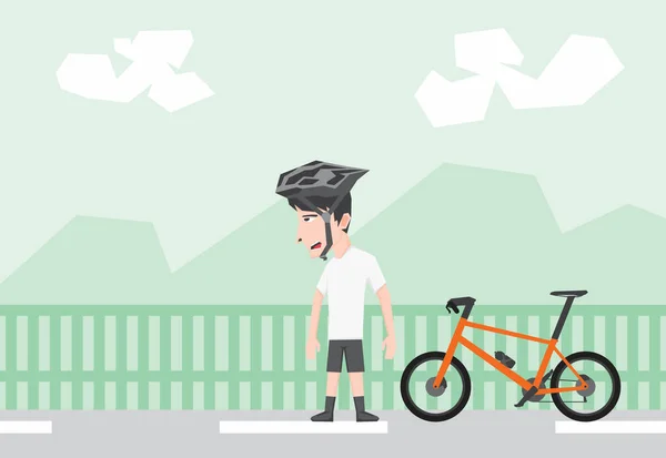 Illustration Eines Jungen Mit Seinem Fahrrad — Stockvektor