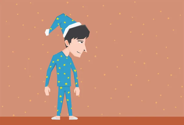 Uma Ilustração Menino Usando Pijama Com Padrão Estrelas Amarelas — Vetor de Stock