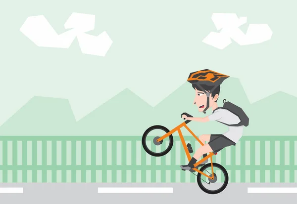 Illustration Eines Jungen Der Fahrrad Fährt Und Wheelie Trick Macht — Stockvektor