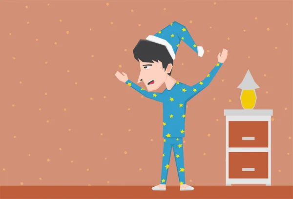 Uma Ilustração Menino Usando Pijama Com Padrão Estrelas Amarelas — Vetor de Stock