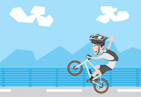 Illustration Eines Jungen Der Fahrrad Fährt Und Wheelie Trick Macht — Stockvektor