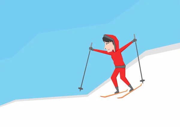 Illustration Eines Mannes Der Verschneiten Berg Ski Spielt — Stockvektor