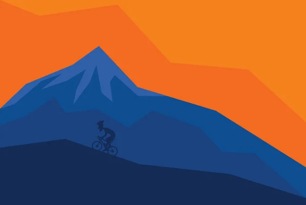 Une Illustration Silhouette Cycliste Chevauchant Dans Montagne — Image vectorielle