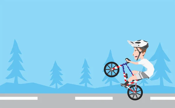 Illustration Boy Riding Bike Some Wheelie Trick — Stockvektor