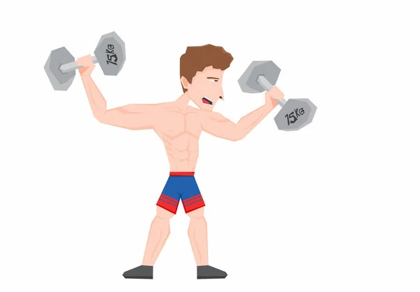 Illustration Man Muscular Body Lifting Dumbbells — стоковый вектор