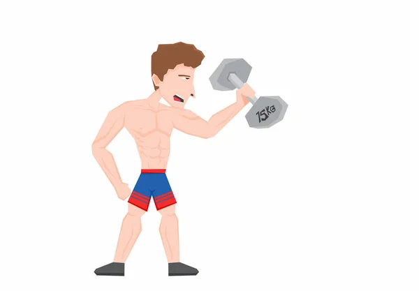 Illustration Man Muscular Body Lifting Dumbbells — стоковый вектор
