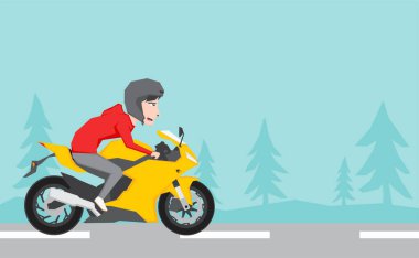 An illustration of a man riding motorsport