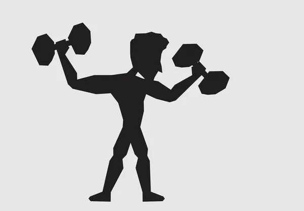 Illustration Silhouette Man Muscular Body Lifting Dumbbells — Stock Vector