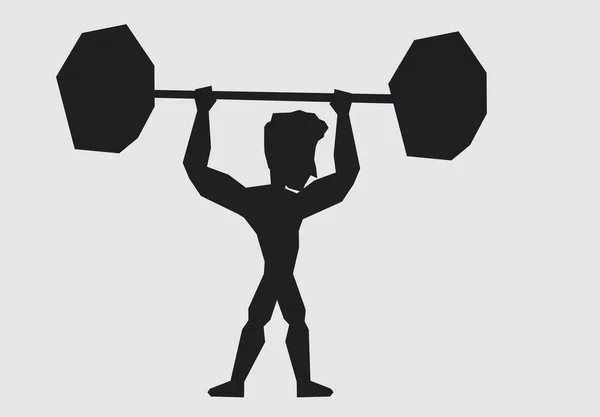 Illustration Silhouette Man Muscular Body Lifting Barbell — Stock Vector