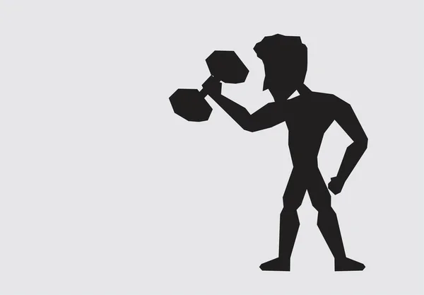 Illustration Silhouette Man Muscular Body Lifting Dumbbells — Stock Vector
