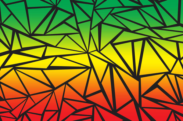 Simple geometric background with gradient color irregular triangle pattern and with Jamaican color theme. Abstract interior wallpaper