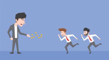 Patrona koşup altın para alan bir çalışanın çizimi.