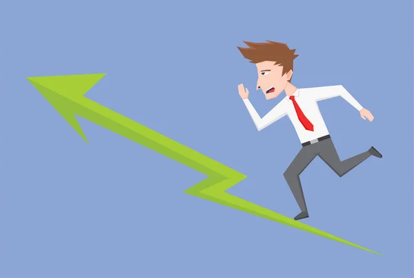 Illustration Businessman Running Green Progress Arrow — Stock Vector