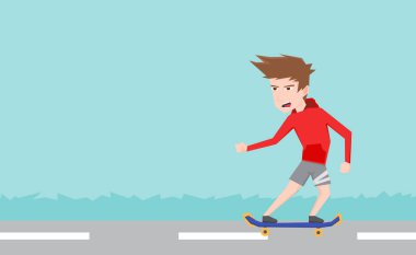 Yolda kaykay oynayan bir çocuğun resmi.