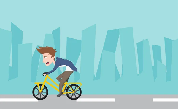 Illustration Eines Mannes Der Auf Der Stadtstraße Fahrrad Fährt — Stockvektor