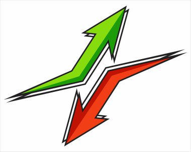 Yeşil yukarı ve kırmızı aşağı okun bir çizimi