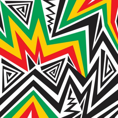 Düzensiz çizgiler, çeşitli desenler ve Jamaika renk temalı soyut arkaplan