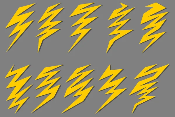 Various Yellow Lightning Pattern Set — Stock Vector