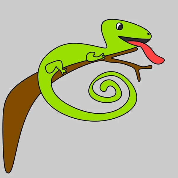 Illustration Green Chameleon Branch —  Vetores de Stock