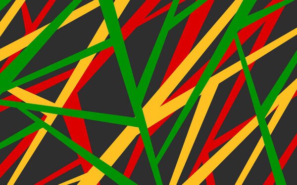 Abstract background with colorful overlapping lines and with Jamaican color theme