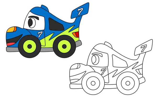 Set Illustration Cute Cartoon Racing Car Coloring Book — Wektor stockowy