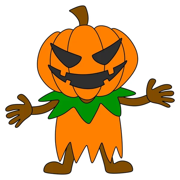Illustration Cute Halloween Pumpkin Character — Stok Vektör