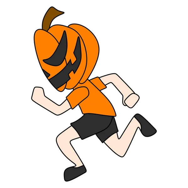 Illustration Running Halloween Pumpkin Character — Stockvektor