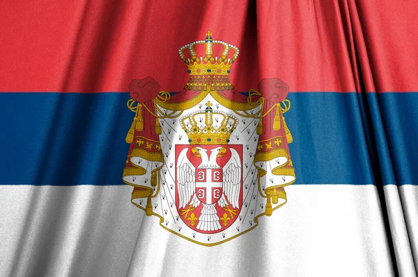 Bandera Serbia Con Escudo Armas Ondeando Viento Ilustración — Foto de Stock