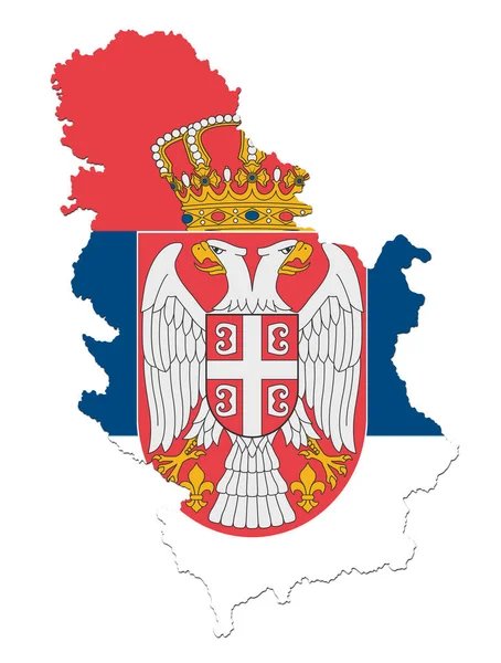 Mapa Sérvia Com Bandeira Sérvia Isolada Sobre Fundo Branco Ilustração — Fotografia de Stock