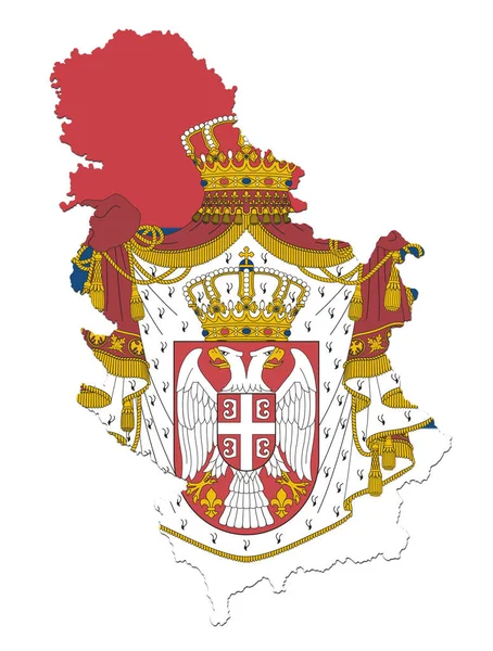 Karta Över Serbien Med Flagga Serbien Isolerad Vit Bakgrund Illustration — Stockfoto