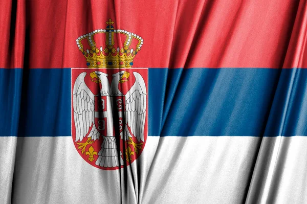 Bandera Serbia Con Escudo Armas Ondeando Viento Ilustración — Foto de Stock