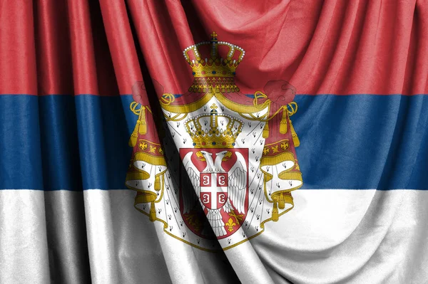 Bandera Serbia Con Escudo Armas Ondeando Viento Ilustración — Foto de Stock