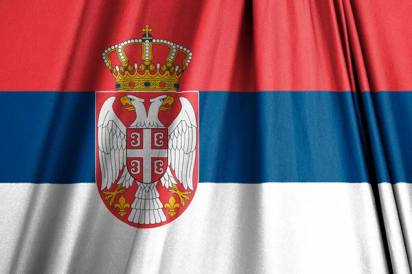 Bandiera Della Serbia Con Stemma Sventolato Nel Vento Illustrazione — Foto Stock