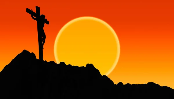 カルバリーの丘で十字架につけられたイエス キリスト イースターのコンセプトイラスト — ストック写真