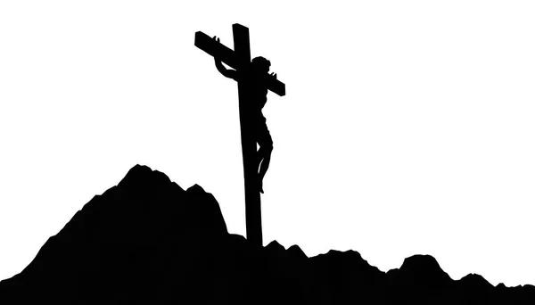 Gesù Cristo Crocifisso Sulla Croce Calvario Collina Silhouette Illustrazione — Foto Stock