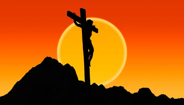 耶稣基督被钉在Calvary Hil的十字架上 复活节概念图解 — 图库照片